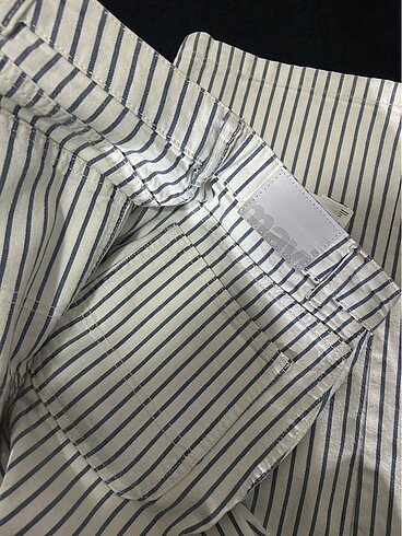 Mavi çizgili bol paça pantolon - Görsel 2