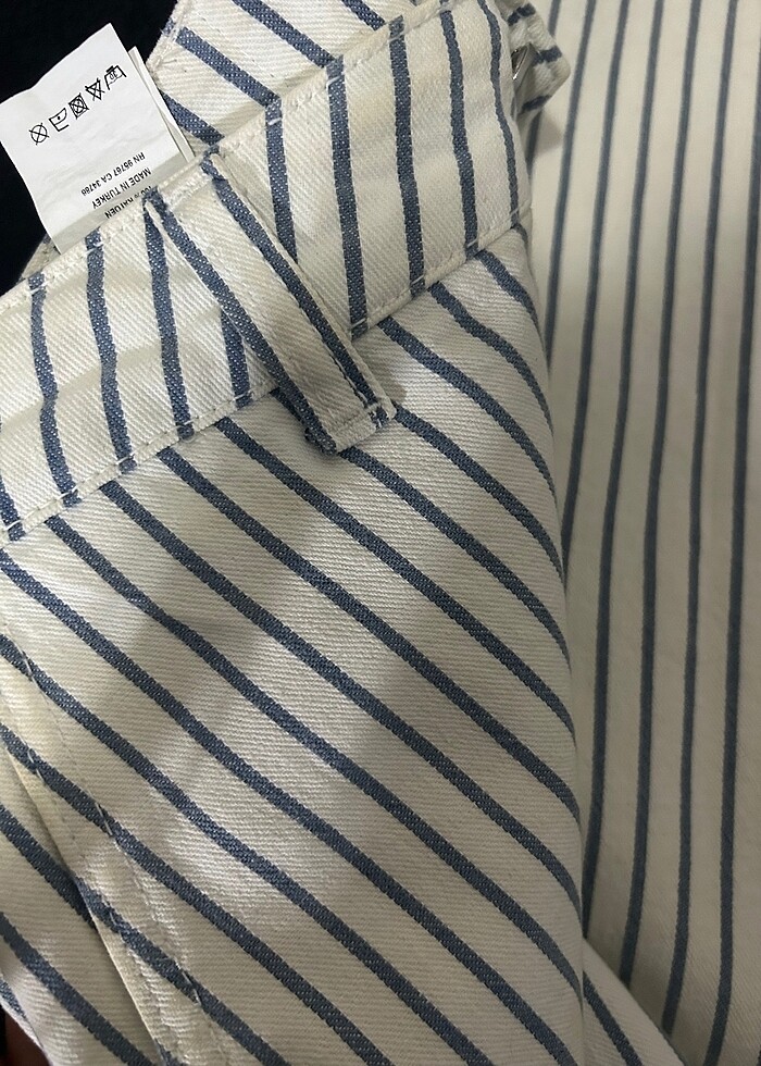 Mavi çizgili bol paça pantolon - Görsel 3