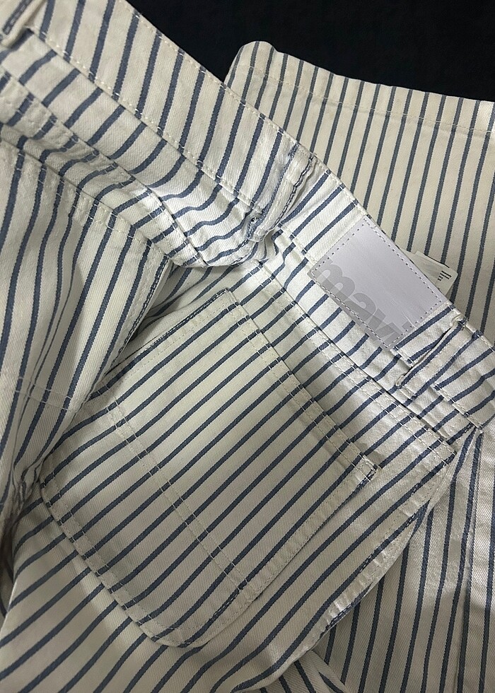 Mavi çizgili bol paça pantolon - Görsel 2