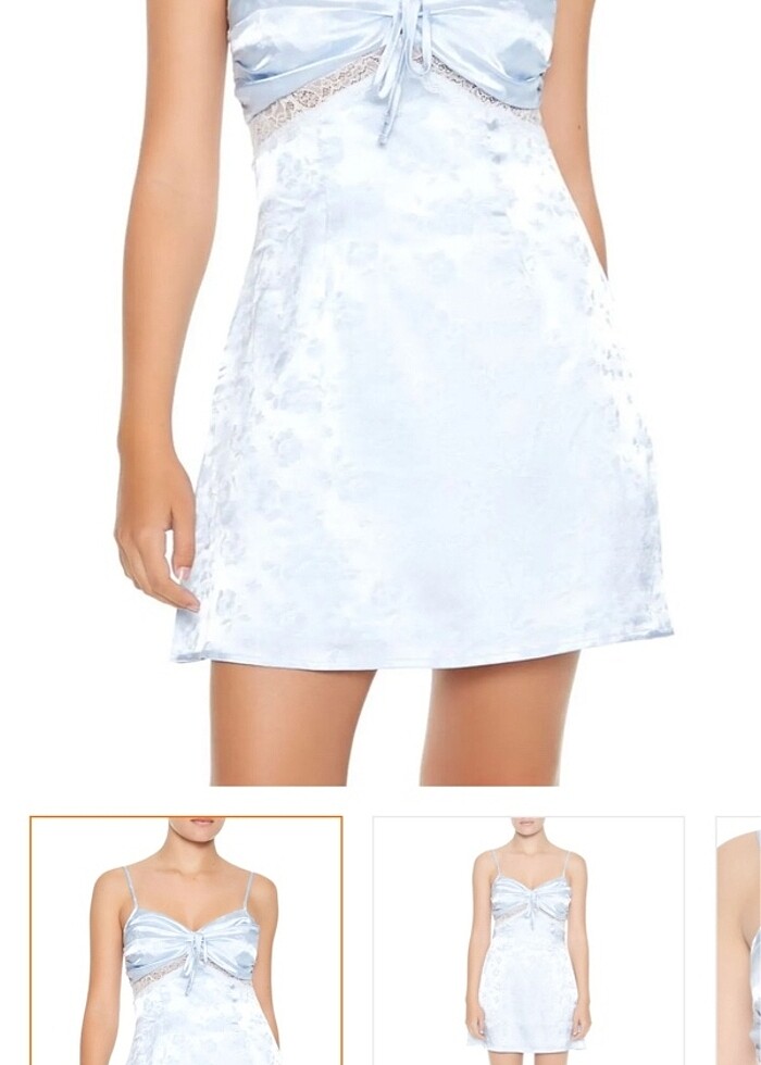 Mavi saten mini elbise - Görsel 2