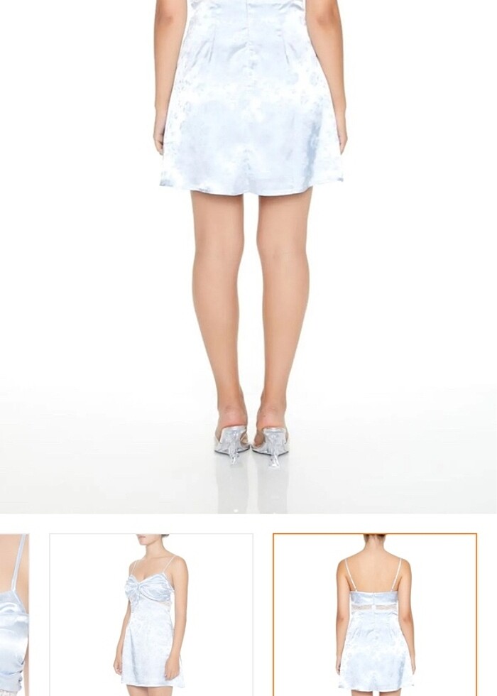 Mavi saten mini elbise - Görsel 4