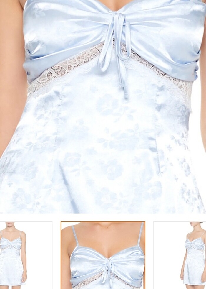 Mavi saten mini elbise - Görsel 3