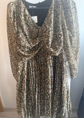 Yılan Desenli Uzun Kollu Bohem Kadın Abiye Elbise - Görsel 2