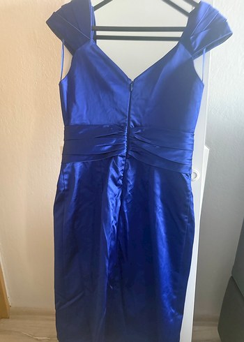 Kadın Lacivert V Yakalı Midi Abiye Elbise - Görsel 4