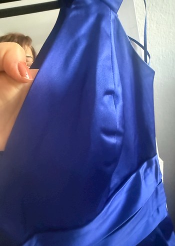 Kadın Lacivert V Yakalı Midi Abiye Elbise - Görsel 3