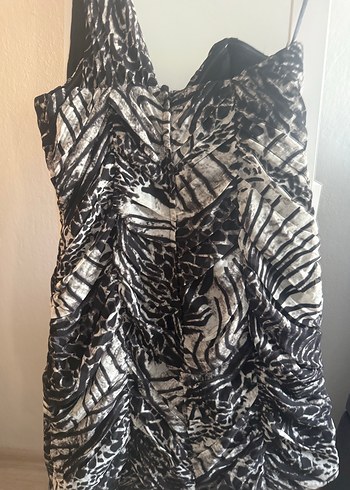 Gri Zebra Desenli Drapeli Mini Elbise - Görsel 5