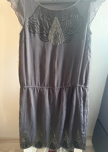 Gri Nakışlı Boncuklu Kadın elbise - Görsel 2