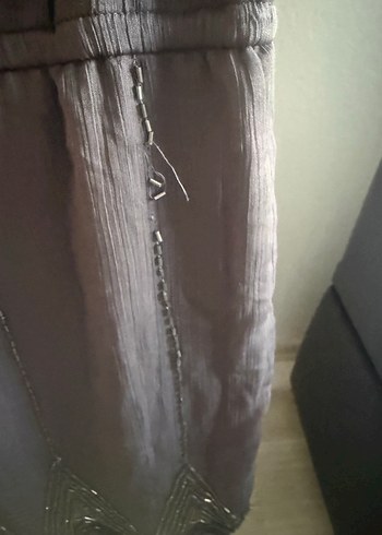 Gri Nakışlı Boncuklu Kadın elbise - Görsel 3