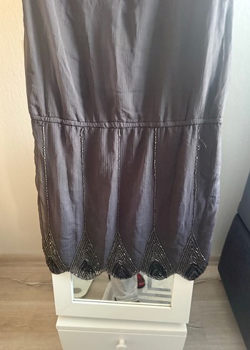 Gri Nakışlı Boncuklu Kadın elbise - Görsel 4