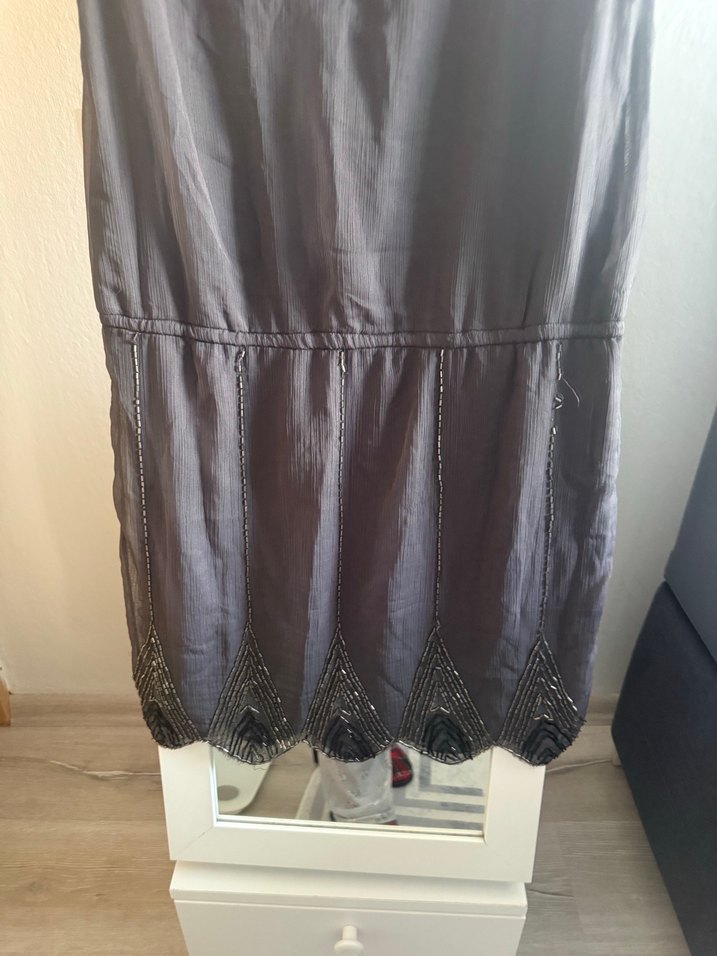 Gri Nakışlı Boncuklu Kadın elbise - Görsel 4