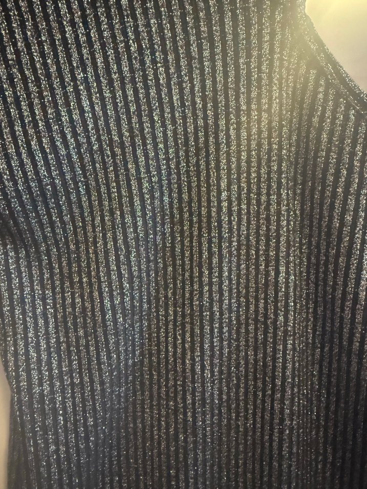 Gri Çizgili Tek Omuzlu Uzun Elbise - Görsel 3