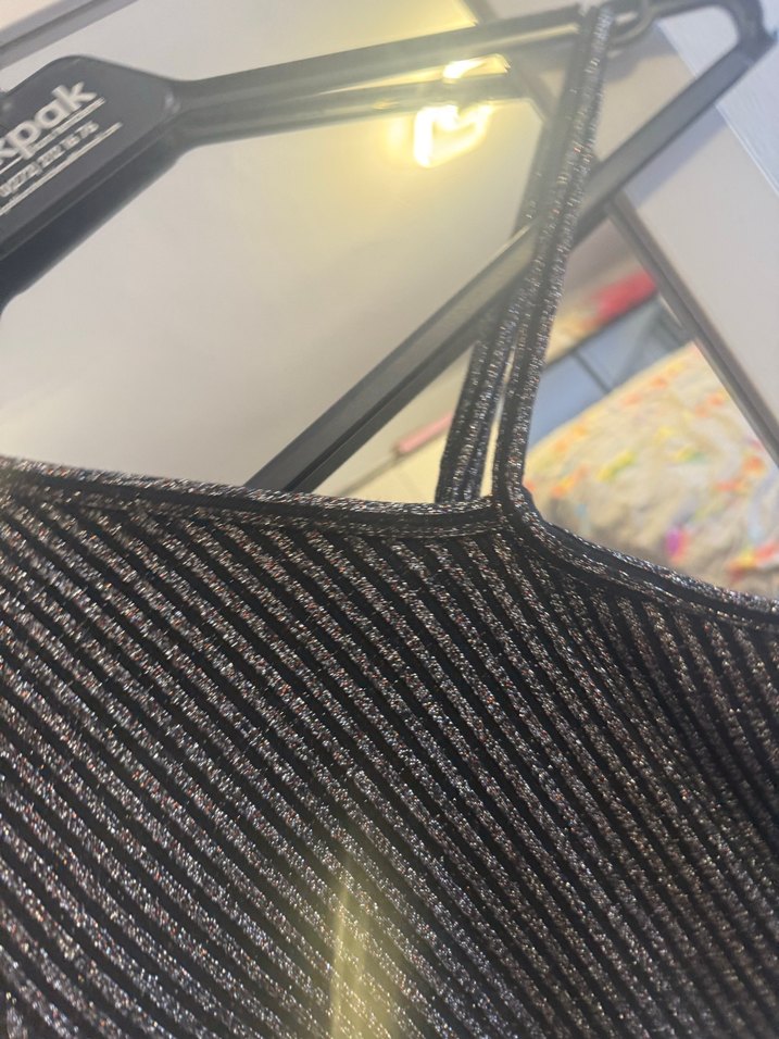 Gri Çizgili Tek Omuzlu Uzun Elbise - Görsel 4