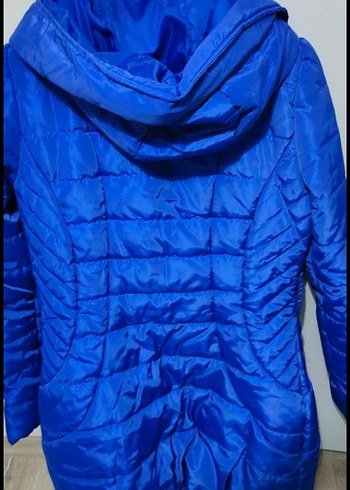 Düğmeli Parlak Mavi Midi Kadın Ceket - Görsel 2