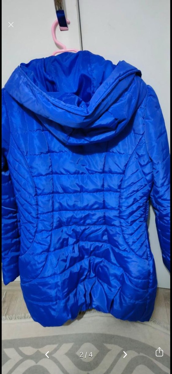 Düğmeli Parlak Mavi Midi Kadın Ceket - Görsel 2