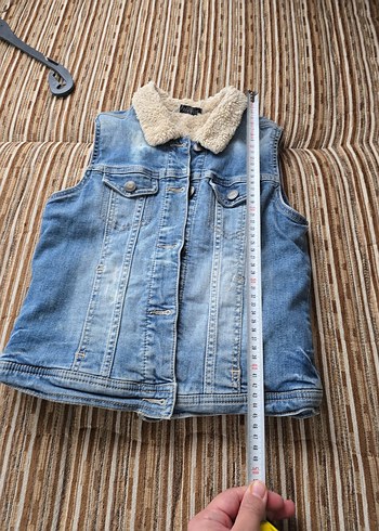 Kürklü Kolsuz Mavi Kot Ceket - Görsel 4