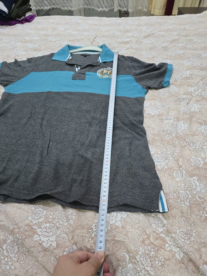 Gri Mavi Kısa Kollu Polo Tişört - Görsel 4