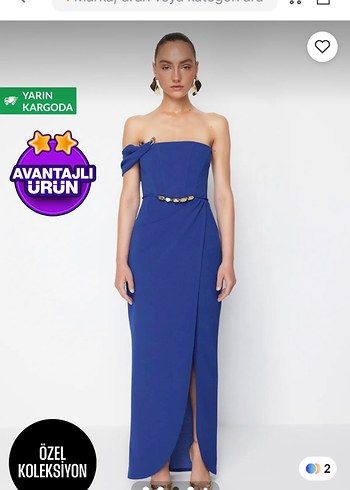 Zeynep Tosun Mavi Drapeli Straplez Uzun Abiye Elbise
