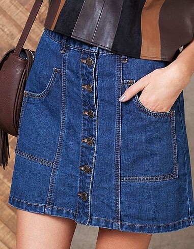Stradivarius yüksek bel jean kot etek