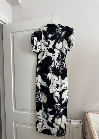 Beyaz-Siyah Tie-Dye Uzun Elbise