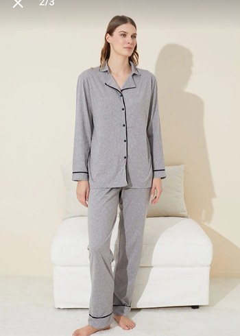 Diğer Gri Uzun Kollu Kadın Pijama Takımı