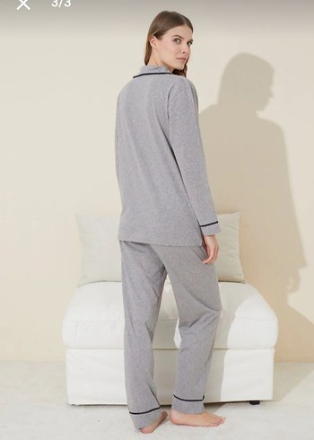l Beden Gri Uzun Kollu Kadın Pijama Takımı