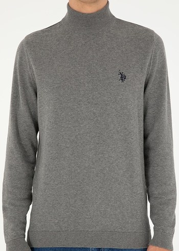 m Beden Erkek Slim Fit Yarım Boğazlı Gri Melanj Basic Kazak