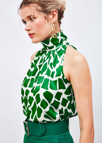 Yeşil Desenli Kolsuz Bluz - Görsel 4