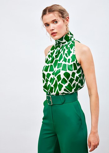 Yeşil Desenli Kolsuz Bluz - Görsel 3
