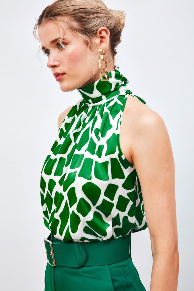 Yeşil Desenli Kolsuz Bluz - Görsel 4