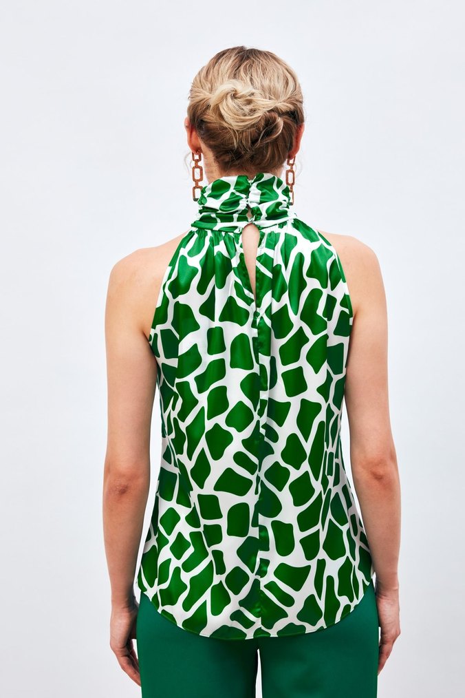 Yeşil Desenli Kolsuz Bluz - Görsel 5
