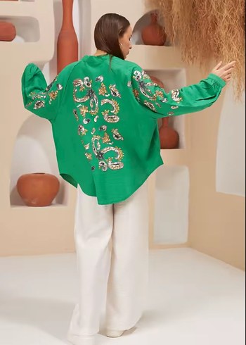 NAKIŞ İŞLEMELİ OVERSIZE KİMONO CEKET - Görsel 5