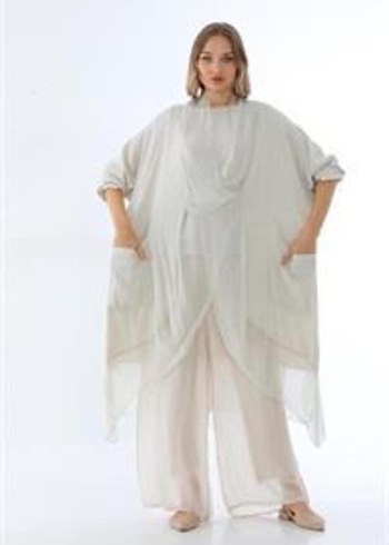 diğer Beden Krem Italyan İpek Detaylı Oversize Katan Bluz