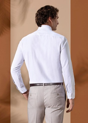 Beyaz Slim Fit Uzun Kollu Klasik Gömlek - Görsel 5