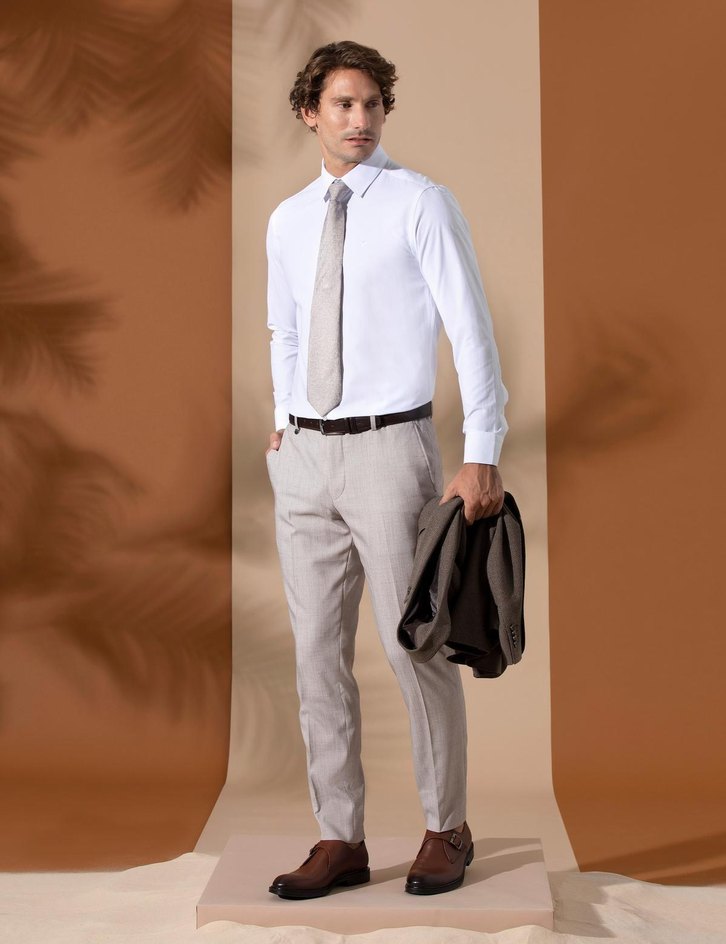 Beyaz Slim Fit Uzun Kollu Klasik Gömlek - Görsel 3