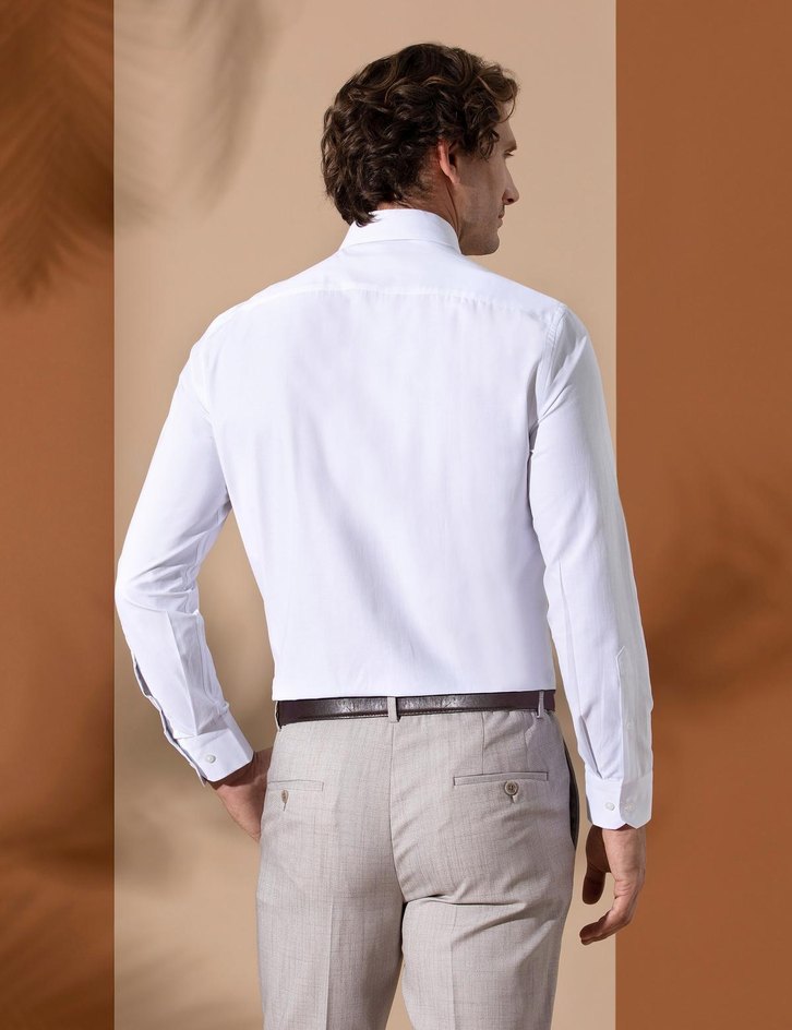 Beyaz Slim Fit Uzun Kollu Klasik Gömlek - Görsel 5