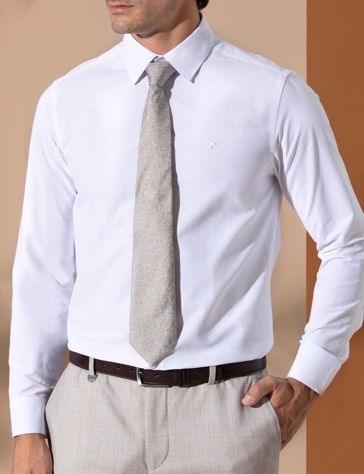 Beyaz Slim Fit Uzun Kollu Klasik Gömlek - Görsel 2