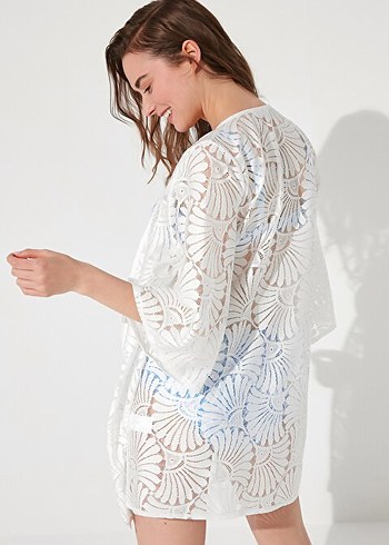 Beyaz Natural Lace Kimono  Natural Lace Kaftan - Görsel 4