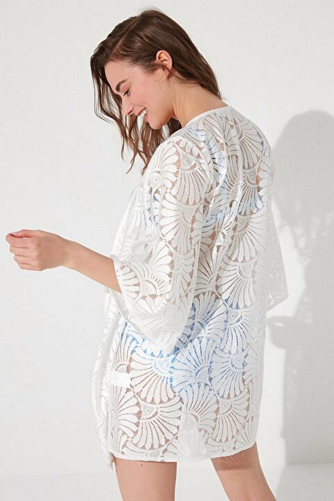 Beyaz Natural Lace Kimono  Natural Lace Kaftan - Görsel 4