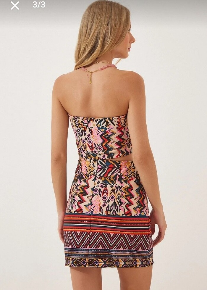 Straplez Büstiyer Mini Etek Takım - Görsel 3