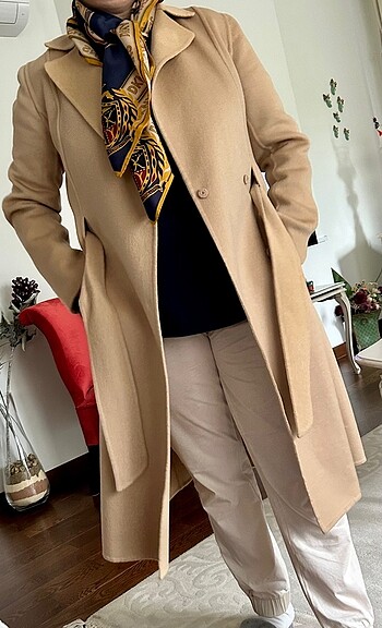 38 Beden camel Renk Matc Cain marka 50 % kaşmir camel manto