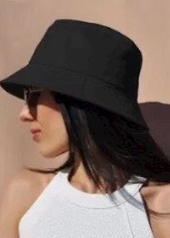 Siyah Minimalist Kadın Bucket Şapka