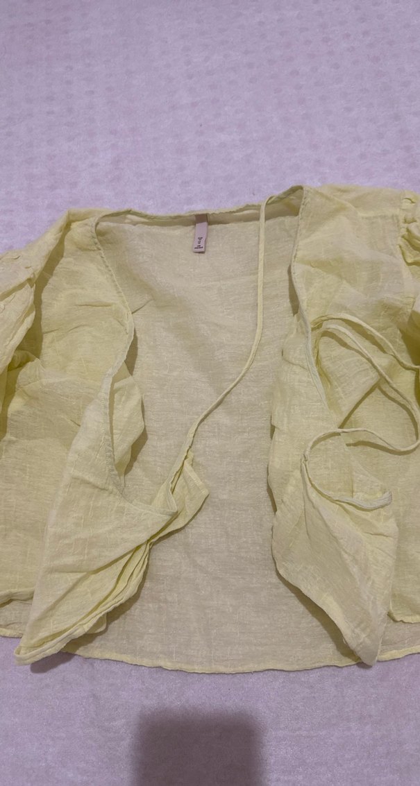 Sarı Keten V Yaka Bohem Bluz - Görsel 2