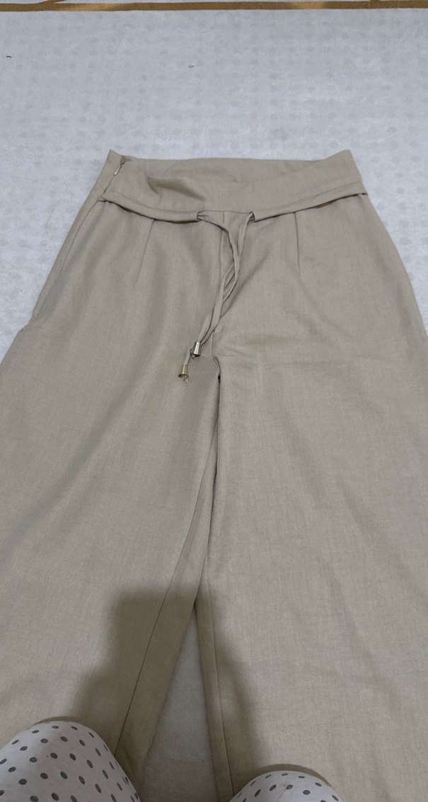 Bej Kemerli Kadın Keten Pantolon - Görsel 2