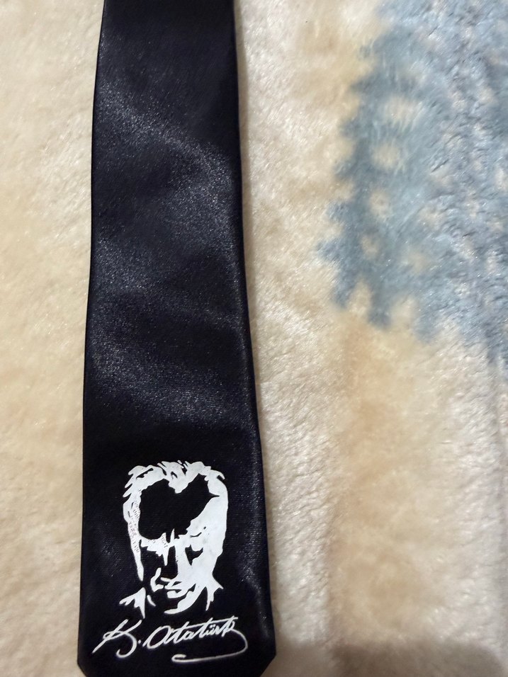 Siyah Atatürk baskılı Klipsli kravat - Görsel 2