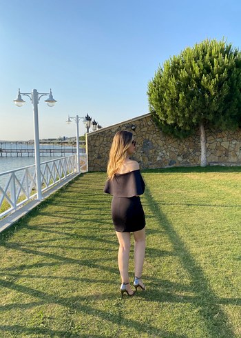 Abiye Drapeli Mini Siyah Straplez Elbise