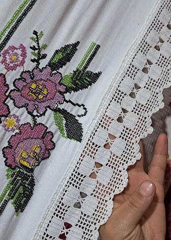 mor uzun nakışlı dantel el işi bant - Görsel 4