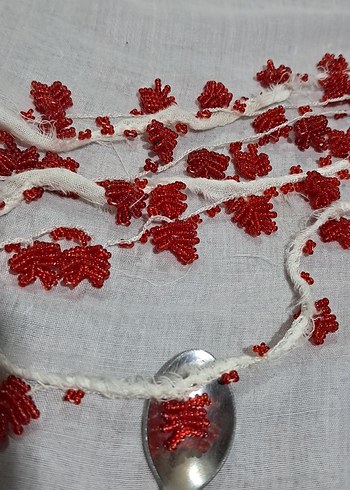 Kırmızı Boncuklu Bohem boncuk oya - Görsel 3