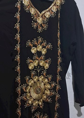 Uzun Kollu İşlemeli Bohem Kadın Elbise uzun - Görsel 2