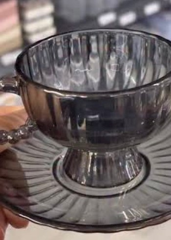 Gri Cam Fincan ve Tabak Seti - Görsel 2