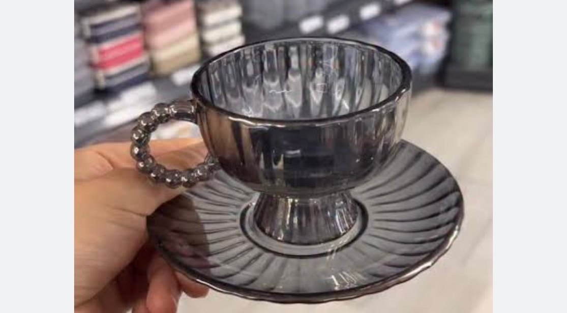 Gri Cam Fincan ve Tabak Seti - Görsel 2